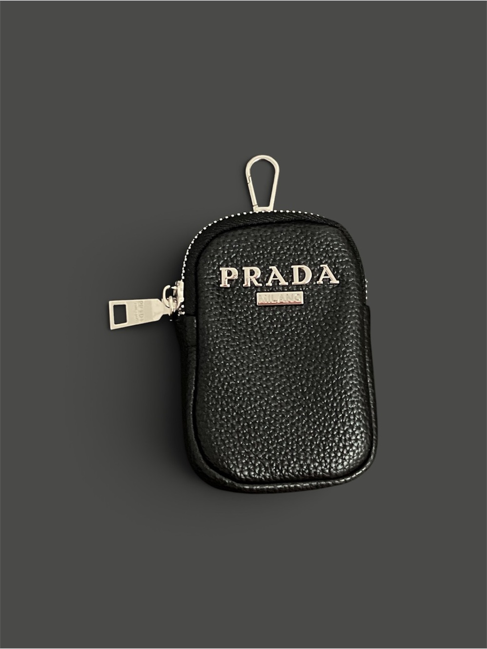 Black Pebbled Leather Mini Pouch keychain
